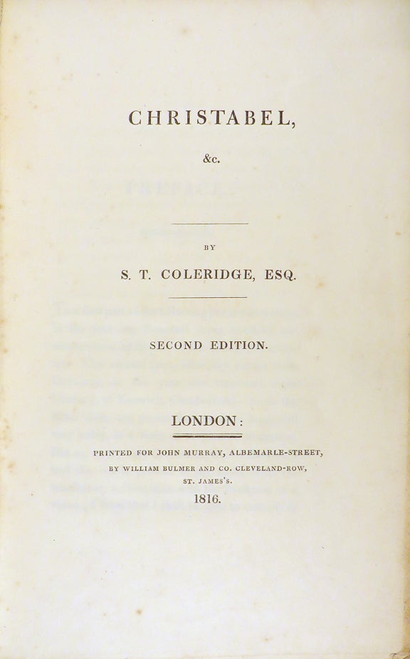 Item #14730 CHRISTABEL, &C. Samuel Coleridge.