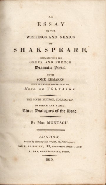 Item #18555 AN ESSAY ON THE. Shakespeare, Montagu Mrs