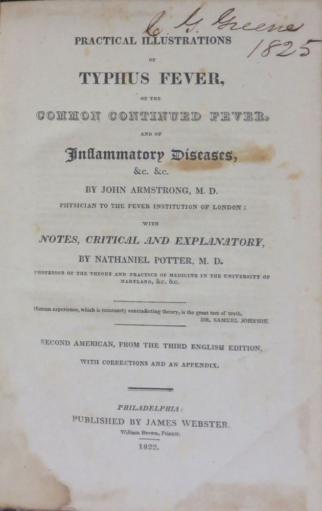 Item #22628 PRACTICAL ILLUSTRATIONS of TYPHUS. John Armstrong, M. D