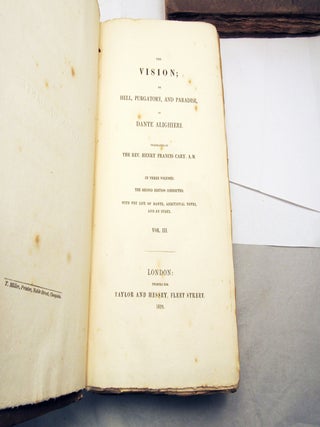 THE VISION; OR HELL, PURGATORY AND PARADISE OF DANTE ALIGHIERI. Translated by the Rev. Henry Francis Cary, A.M. [The Divine Comedy]