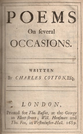 Item #25510 POEMS ON SEVERAL OCCASIONS. Charles Cotton.