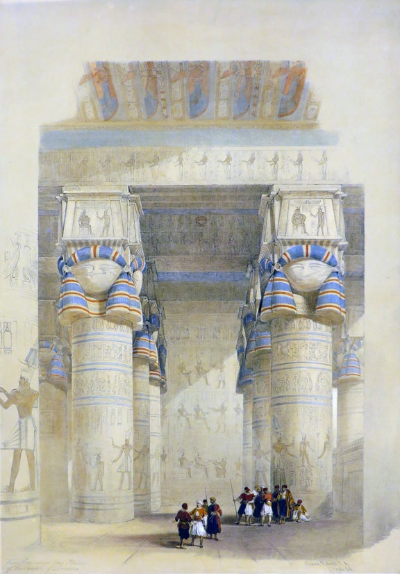 VIEW FROM UNDER THE PORTICO OF THE TEMPLE OF DENDERA An Original  Hand-Coloured Lithograph From THE HOLY LAND, SYRIA, IDUMEA, ARABIA, EGYPT  AND NUBIA | David Roberts, Middle East Egypt