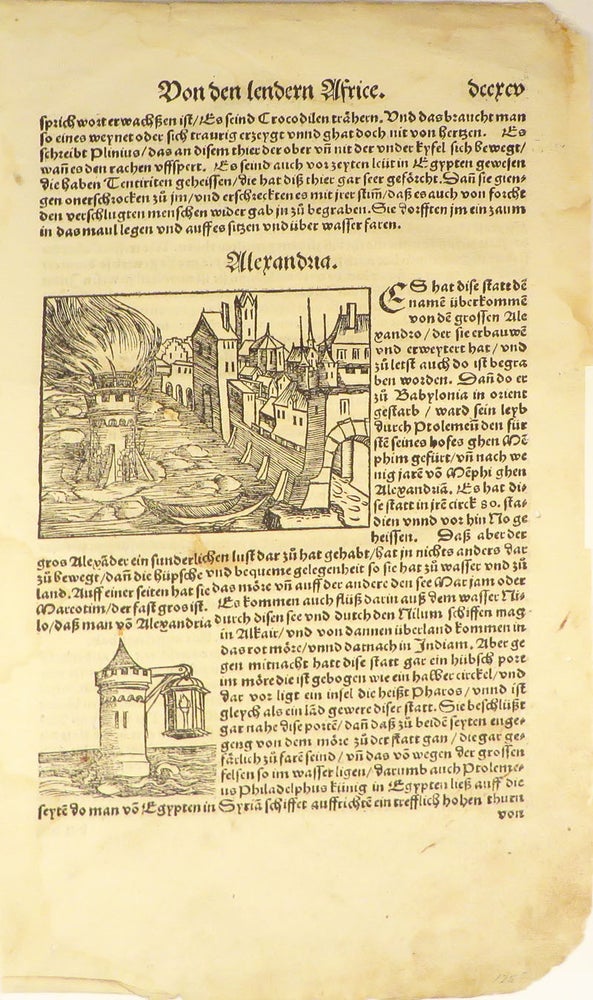 Item #27056 A Leaf with Woodcuts. Woodcuts Early Printing, Sebastian Münster