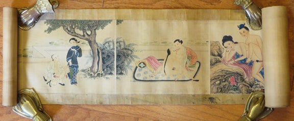 Item #27285 [COLOURED WOODCUT ENGRAVINGS OF. "Shunga" Scroll Chinese Erotica