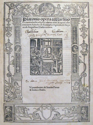PLATONIS OPERA a Marsilio Ficino traducta: adiectis ad eius vitie & operu enarrationem Axiocho ab Rodulpho Agricola: & Alcyo ne ab Augustino Datho tralatis.