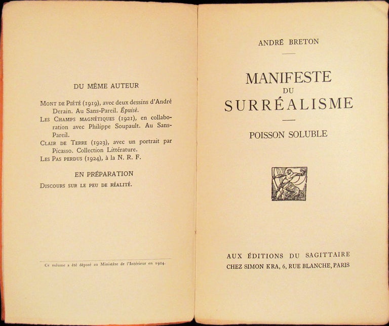 Item #29723 MANIFESTE DU SURRÉALISME, Poisson. André Breton