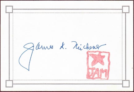 Item #31646 AUTOGRAPH SIGNED CARD by. James Michener