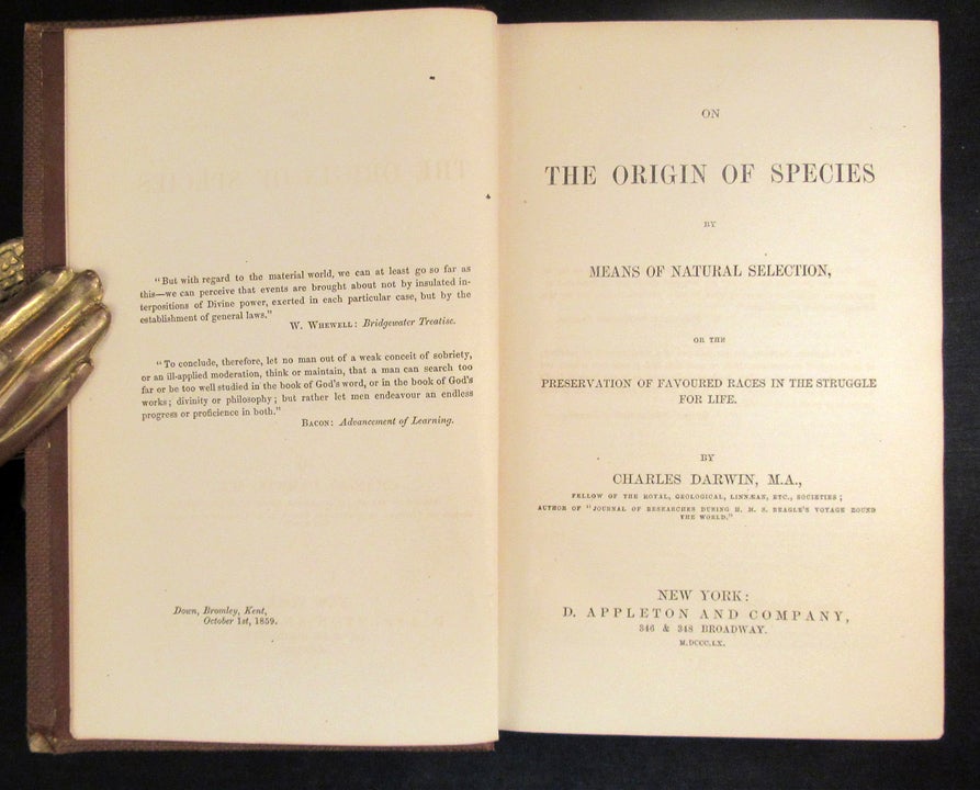 Item #32188 THE ORIGIN OF SPECIES by Means of Natural Selection, or the Preservation of Favoured Races in the Struggle For Life. Charles Darwin.
