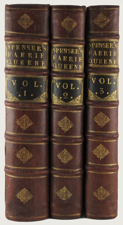 Item #33225 THE FAERIE QUEENE. With an exact Collation of the Two Original Editions, Published by Himself at London in Quarto; the Former containing the first Three Books printed in 1590, and the Latter the Six Books in 1596. To which are now added, A new Life of the Author [by Thomas Birch], and Also A Glossary. Adorn'd with thirty-two Copper-Plates, from the Original Drawings of the late W. Kent, Esq; Architect and principal Painter to his Majesty. [With,] Two Cantos of Mutabilitie: Which, Both for Forme and Matter, appeare to be a parcell of some following Booke of the Faerie Queene, under The Legend of Constancie. First Printed in the Edition at London 1609, in fol. Edmund Spenser.